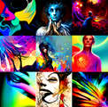 Montage of 9 digital images in bright colours