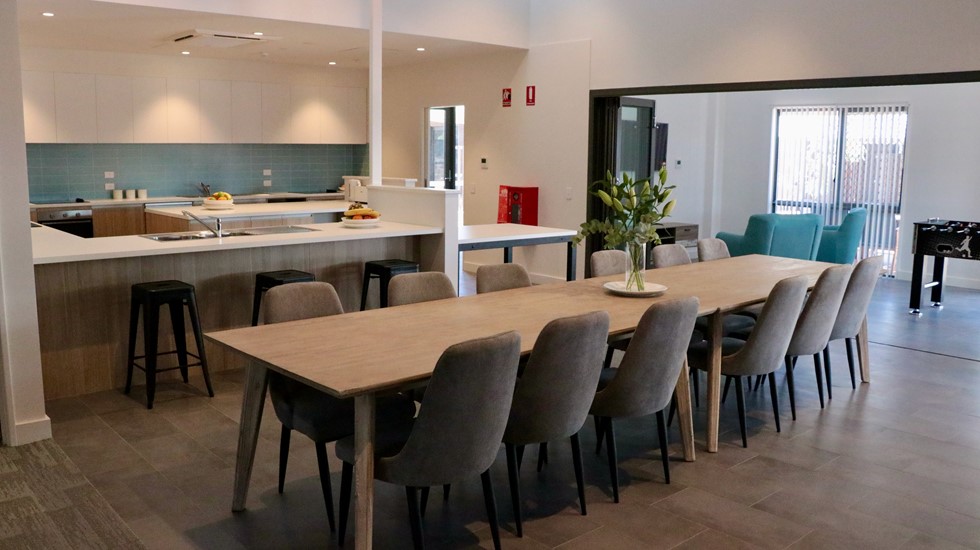 Photo of the kitchen and dining table at the Geraldton Step Up Step Down service