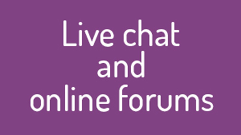 Text graphic reads: Live chat and online forums