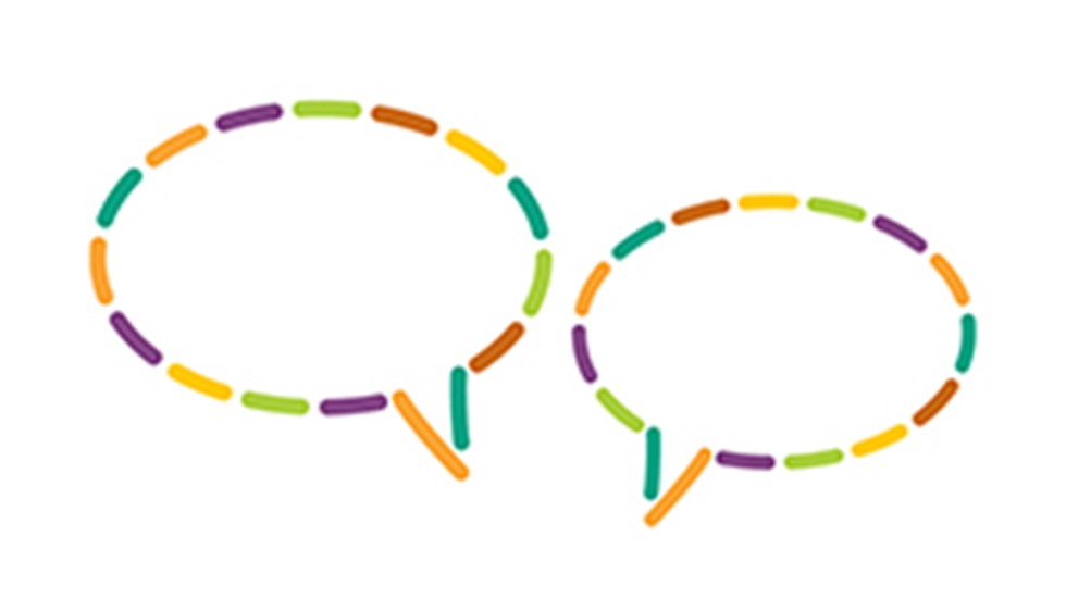 Graphic of two speech bubbles in Mental Health Commission colours. No text.