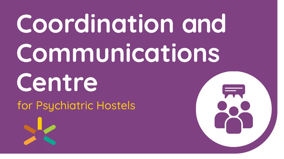 Purple image with title Coordination and Communications Centre for Psychiatric Hostels