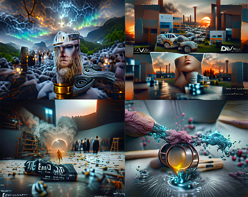 Montage of 8 digital images with a futuristic feel