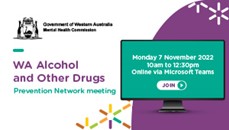Text reads: WA Alcohol and Other Drug Prevention Network Meeting