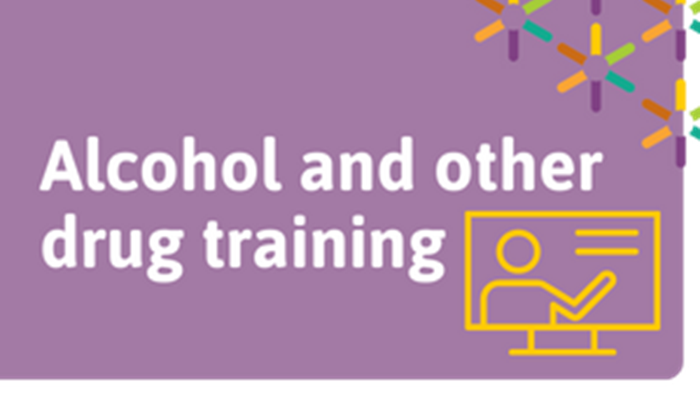 Text reads: 'Alcohol and other drug training' with icon of a computer and instructor