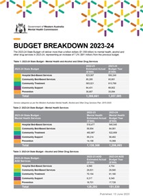 Image of the budget break down document