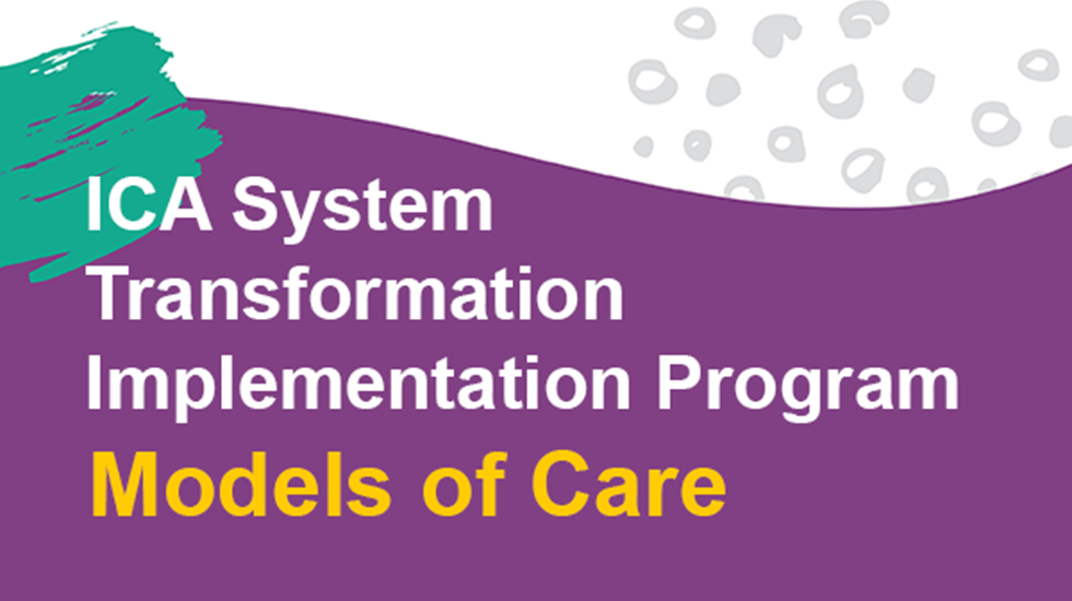 Text reads: 'ICA System Transformation Implementation Program Models of Care', on a coloured background