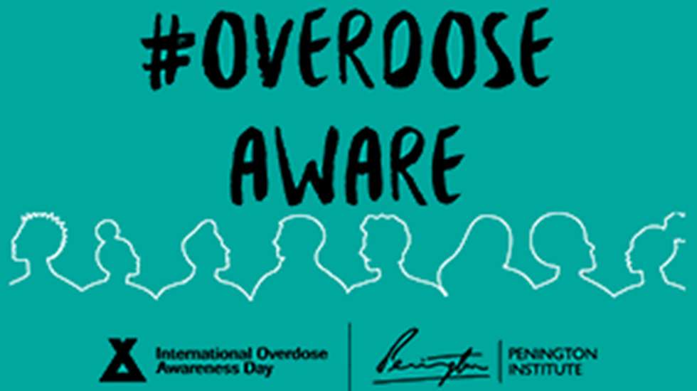 Silhouette of people with text: #OverdoseAware.