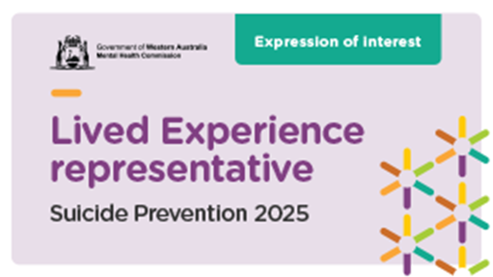 Government logo with text: EOI Lived Experience representative Suicide Prevention 2025