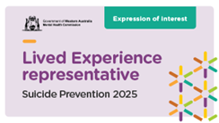 Governement logo with text: EOI Lived Experience Representative Suicide Prevention 2025